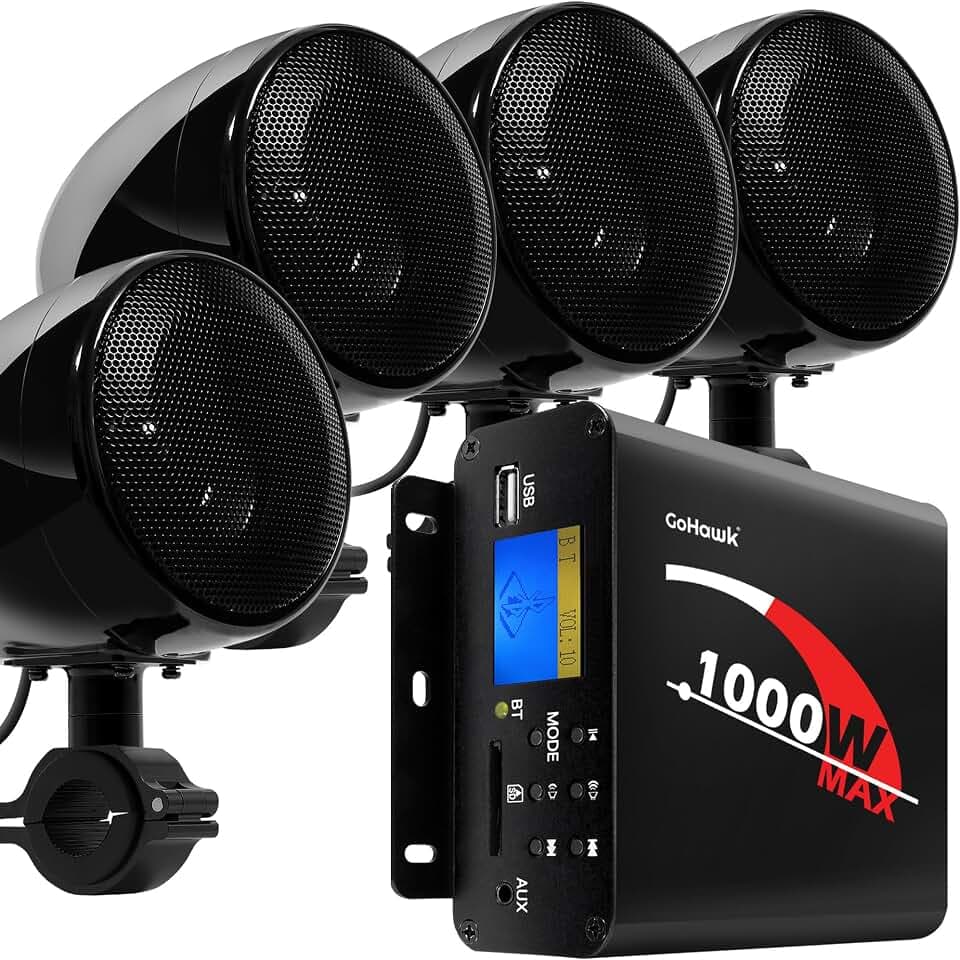 GoHawk Motorcycle Speakers Bluetooth 4 Inch Waterproof Radio Audio System