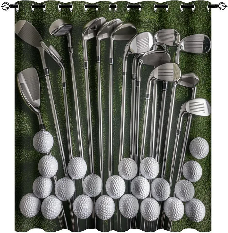 Traditional Golf Sport Blackout Curtains for Bedroom/Living Room, Modern Classic Golf Ball Grommet Curtains Thermal Insulated Window Drapes, 2 Panels, Each 21W x 45L