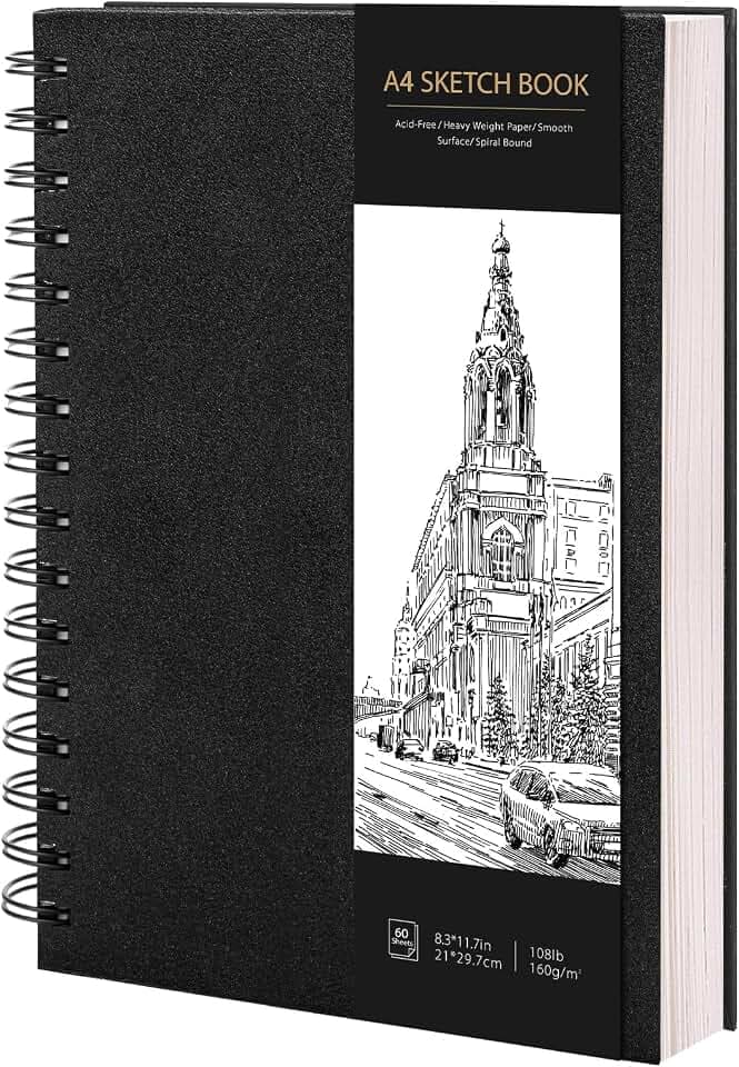 Skizzenbuch, A4, 60 Blatt, Hardcover, Kunst-Zeichenbuch, 160 g/m²