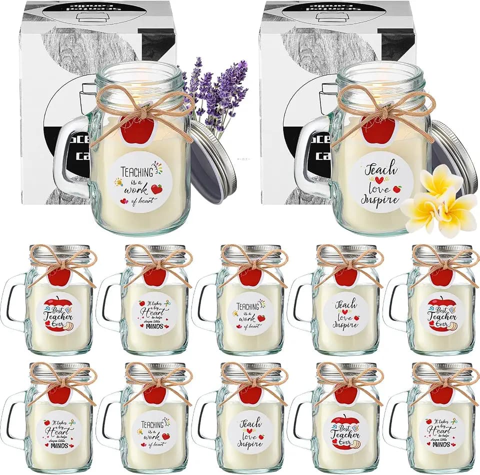 MTLEE 12 Pcs Teacher Appreciation Gifts Bulk Thank You Teacher Candle Inspirational Scented Candle Bulk Thank You Gifts for Women Men Educator Nurses, 12 Fragrance