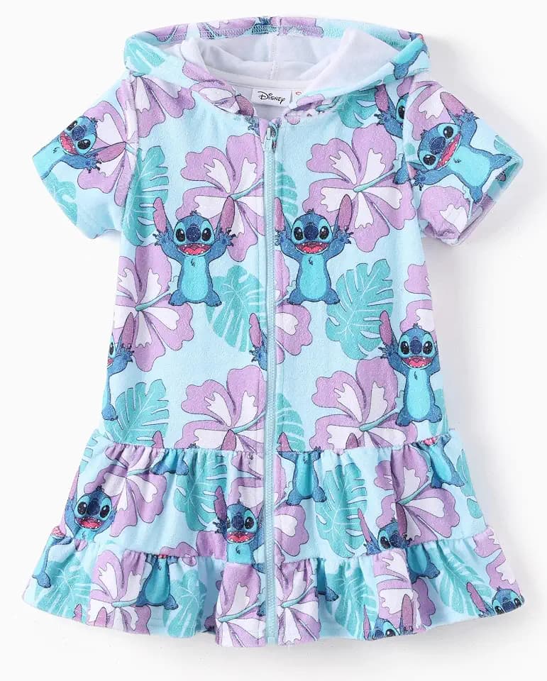 Disney Girls Swim Cover Up Terry Cloth Swimsuit Coverup Zip-Up Wrap Hooded