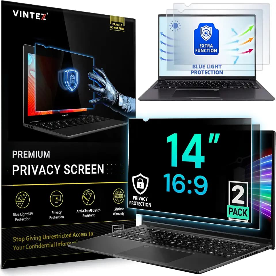 VINTEZ [2 Pack] 14 Inch 16:9 Privacy Screen for Computer Monitor and Laptop - Anti Glare Protector Film Blue Light Filter Eye Protection - Computer Screen Privacy Shield