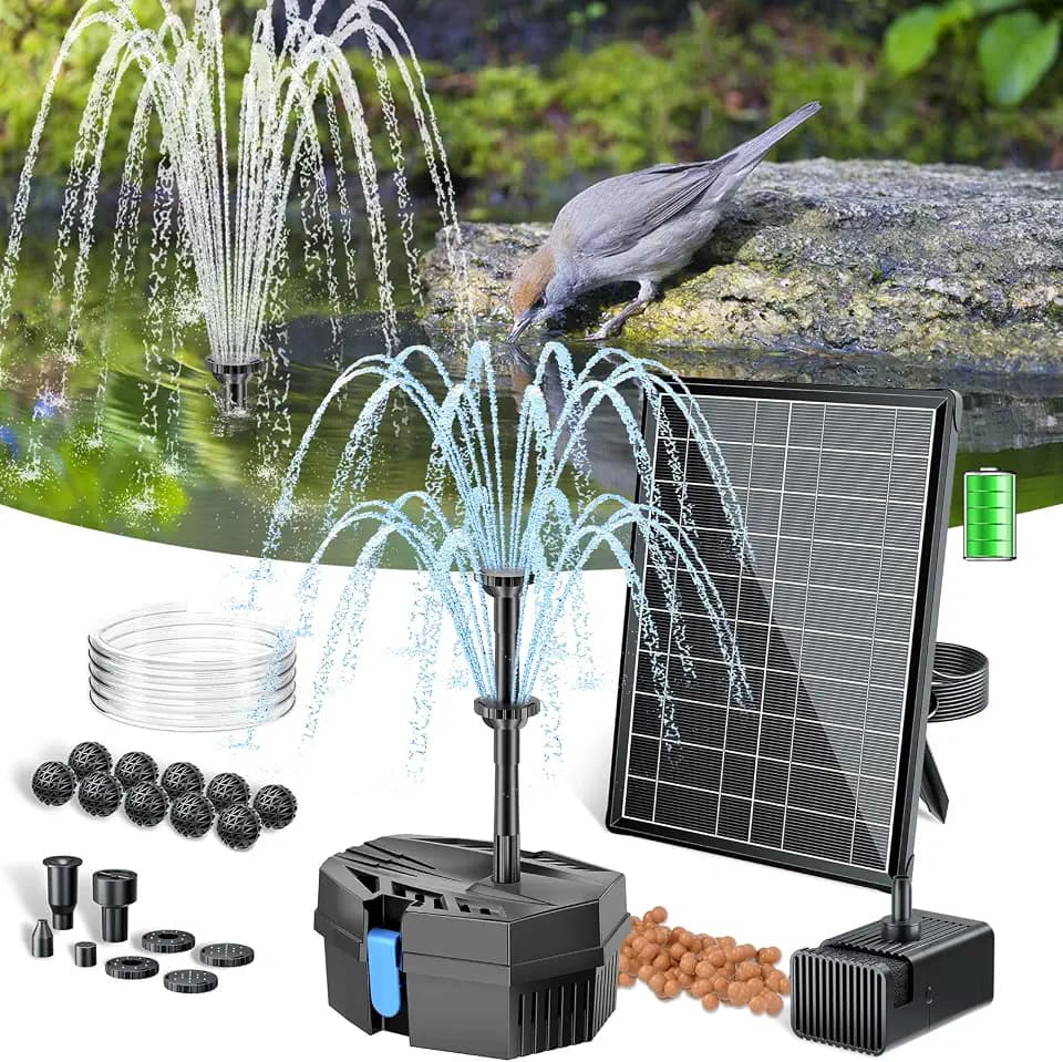 POPOSOAP Solar Pond Filter with Fountain Pump Built-in Battery Backup