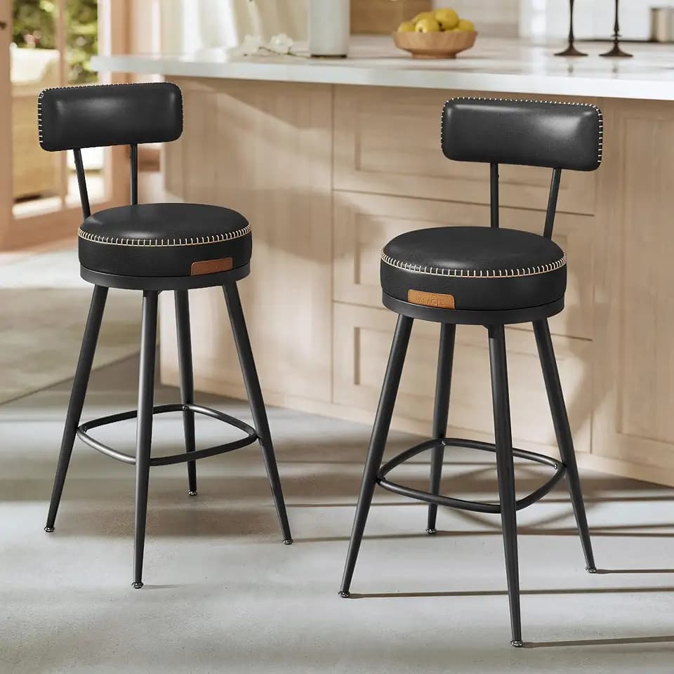 VASAGLE Bar Stools Set of 2, Swivel Counter Height with Back, 25.6-Inch