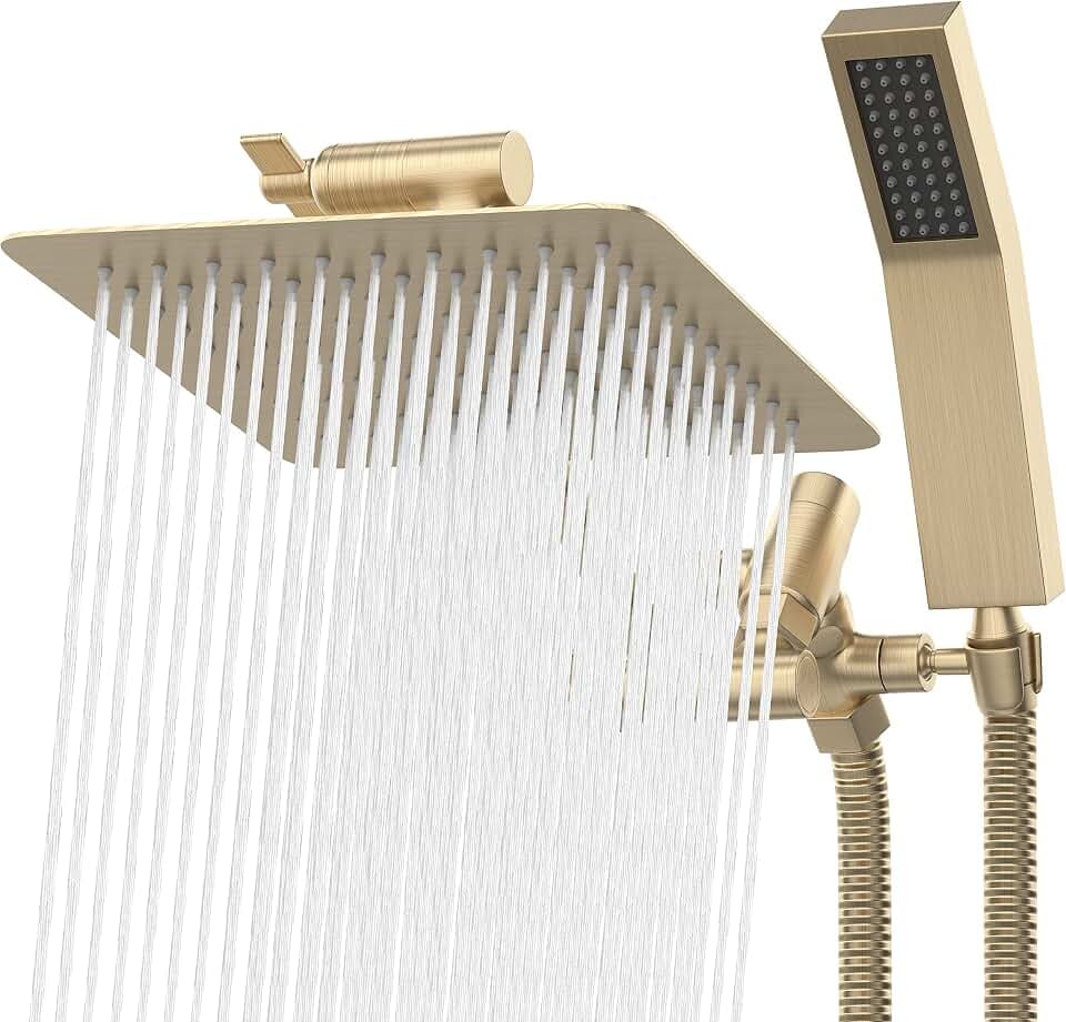 All Metal Shower Head 8" Dual Square Shower Head With Handheld Wand 71in Hose Set, High Pressure Rain Shower Heads Combo, 3-Way Diverter Rainfall Showerhead with Adjustable Extension Arm