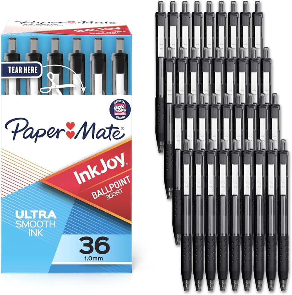 Paper Mate InkJoy 300RT Retractable Ballpoint Pens, Medium Point (1.0mm), Black Ink, 36 Count - Office Supplies, Journaling, Writing, Note-Taking