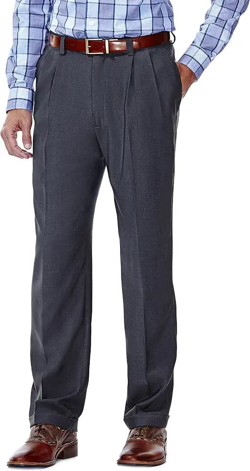 Haggar Men's E-Clo Repreve Classic Fit Pleat Front Dress Pant with Hidden Expandable Waistband
