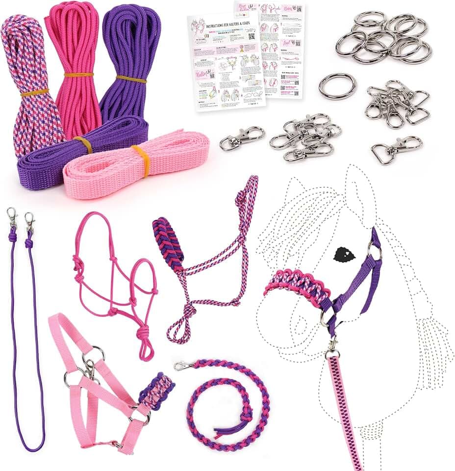 kullaloo DIY Hobby Horse Halter Kit ✦ Make Stick Horse Head Collars, Rope Halters & Reins ✦ Includes Digital Instructions (PDF) ✦ Purple/Pink