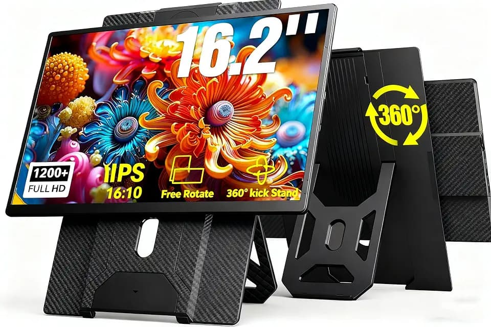 APILDELLA 16.2" Portable Laptop Monitor Extender, 1200P HDR Screen with 360° Rotation, Ultra-Light Travel Second Screen, Plug & Play via Mini HDMI/Type-C, Compatible with Windows/Mac/PS5