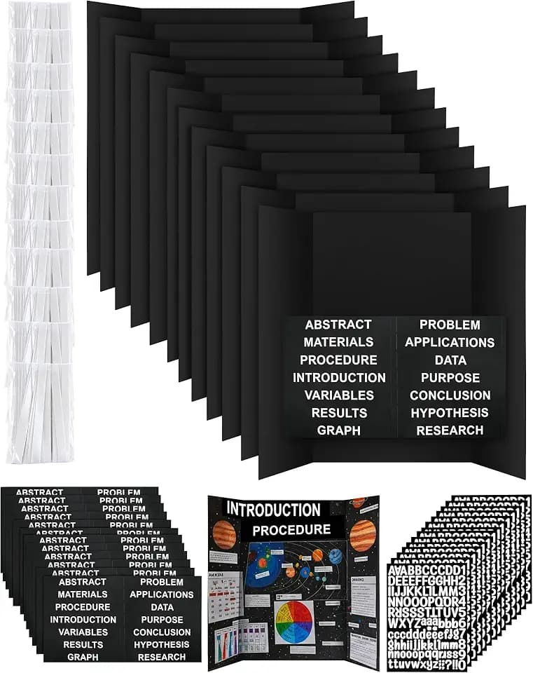 12 Pack Black Small Trifold Poster Board 16 * 24 In, with 324 Stickers,Tape