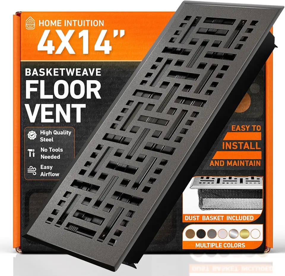 4X14 Floor Vent Covers Floor Register with Mesh Cover Trap, Heat and Air, Walkable Metal Floor Register for HVAC Duct, Basketweave, Dark Grey