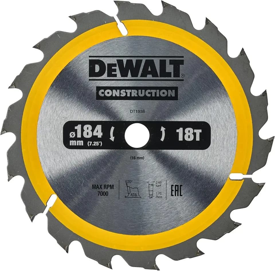 Dewalt Bau-Kreissägeblatt für Handkreissägen (184/16, 18WZ, für schnelle Schnitte, 1 Stück) DT1938-QZ