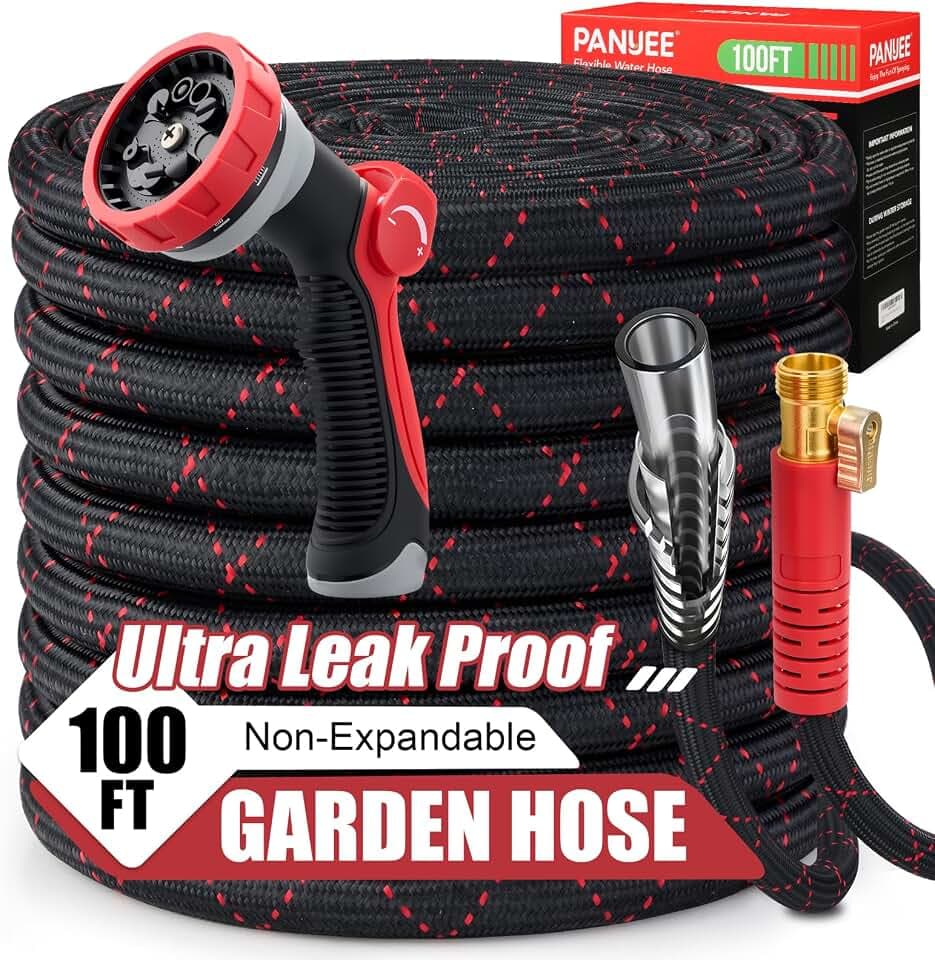 PANYEE 100FT Garden Hose, Flexible Water Hose,Leak Proof Non-Expanding hose with 10 Functions Sprayer, Durable