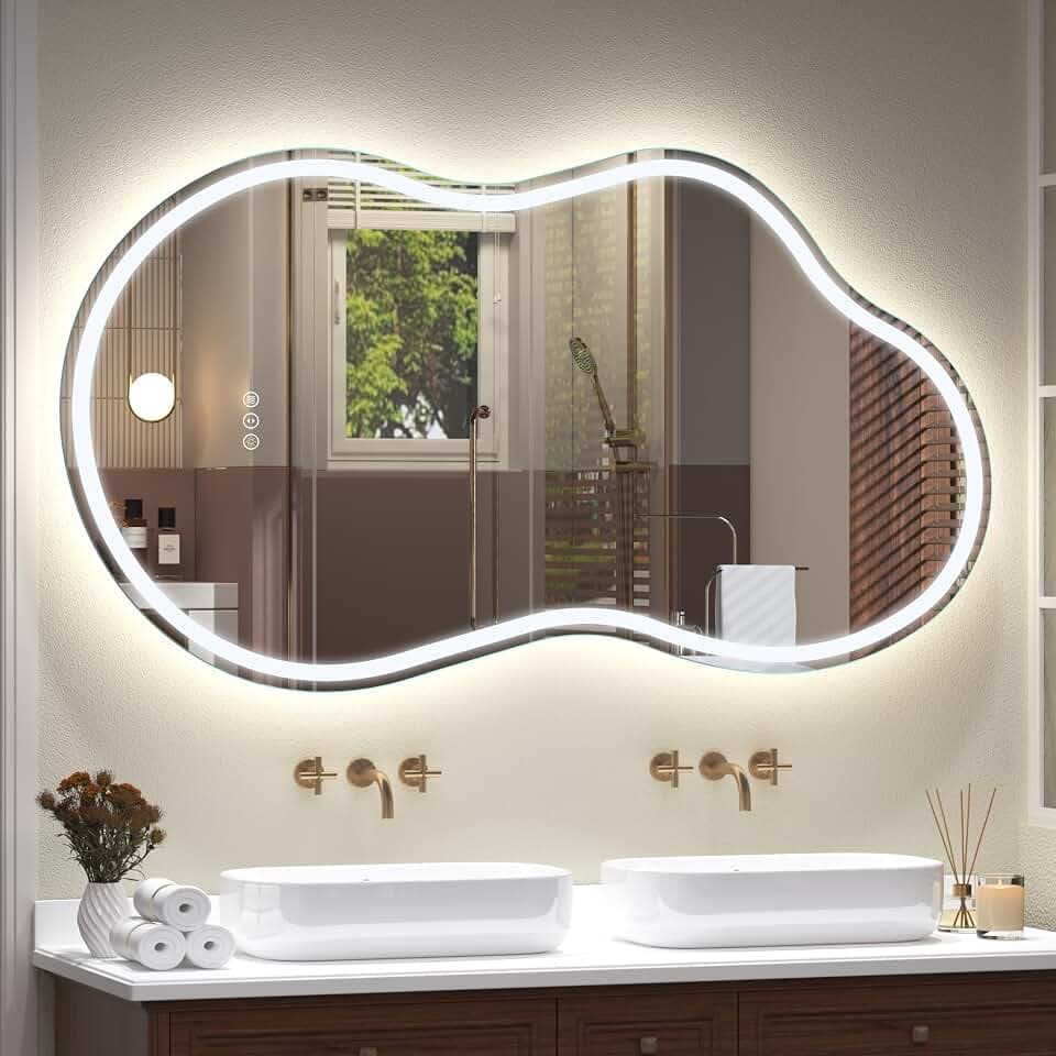 48x26 Inch Irregular LED Lighted Bathroom Vanity Mirror