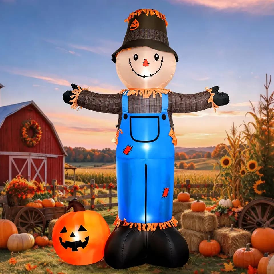8 FT Fall Inflatables Scarecrow Decorations, Scarecrow with Pumpkin Inflatable Yard Decor Built-in LEDs,Scarecrow Blow Up Yard Decorations for Halloween Thanksgiving Fall Autumn Harvest Lawn Garden