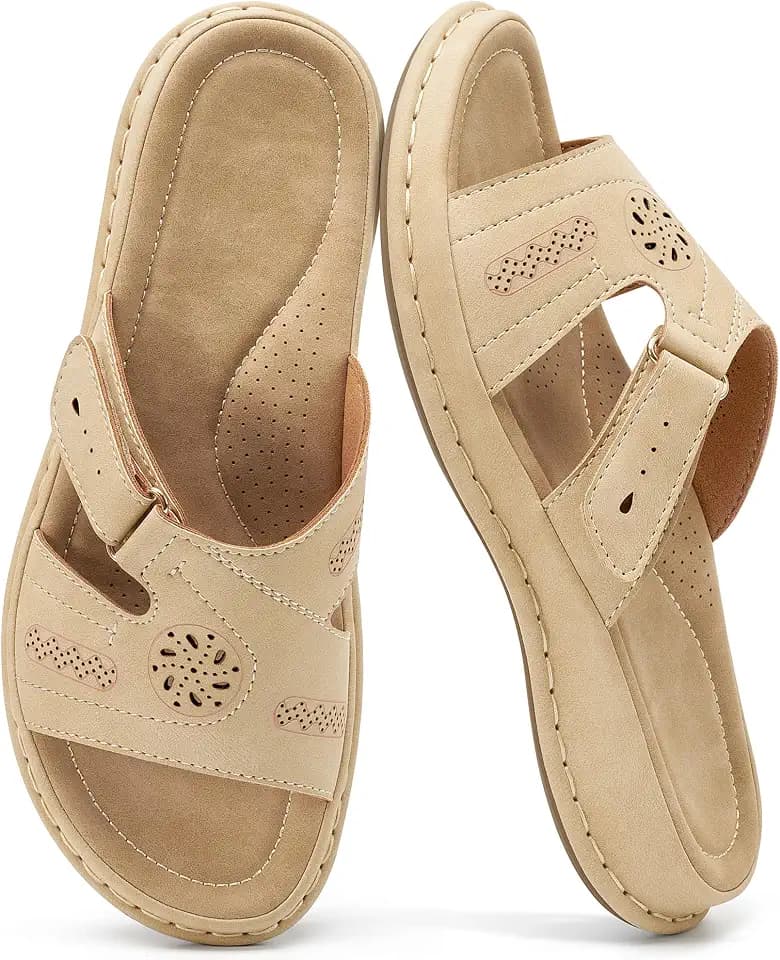 Womens Casual Slide Sandals: Adjustable Fit & Non-Slip Rubber Outsole for Errands - Arch Support & Cushioned Memory Foam Insole for Outdoor & Indoor Comfort - For Busy Women