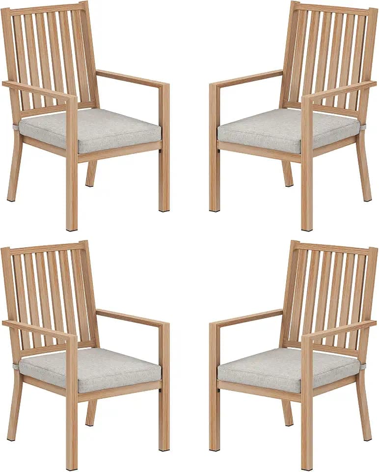 FansaFurn Patio Dining Chairs Set of 4, Aluminum Outdoor Patio Chairs with Waterproof Cushions, Metal Outdoor Patio Furniture Set for Porch, Balcony, Deck, Backyard, Brown