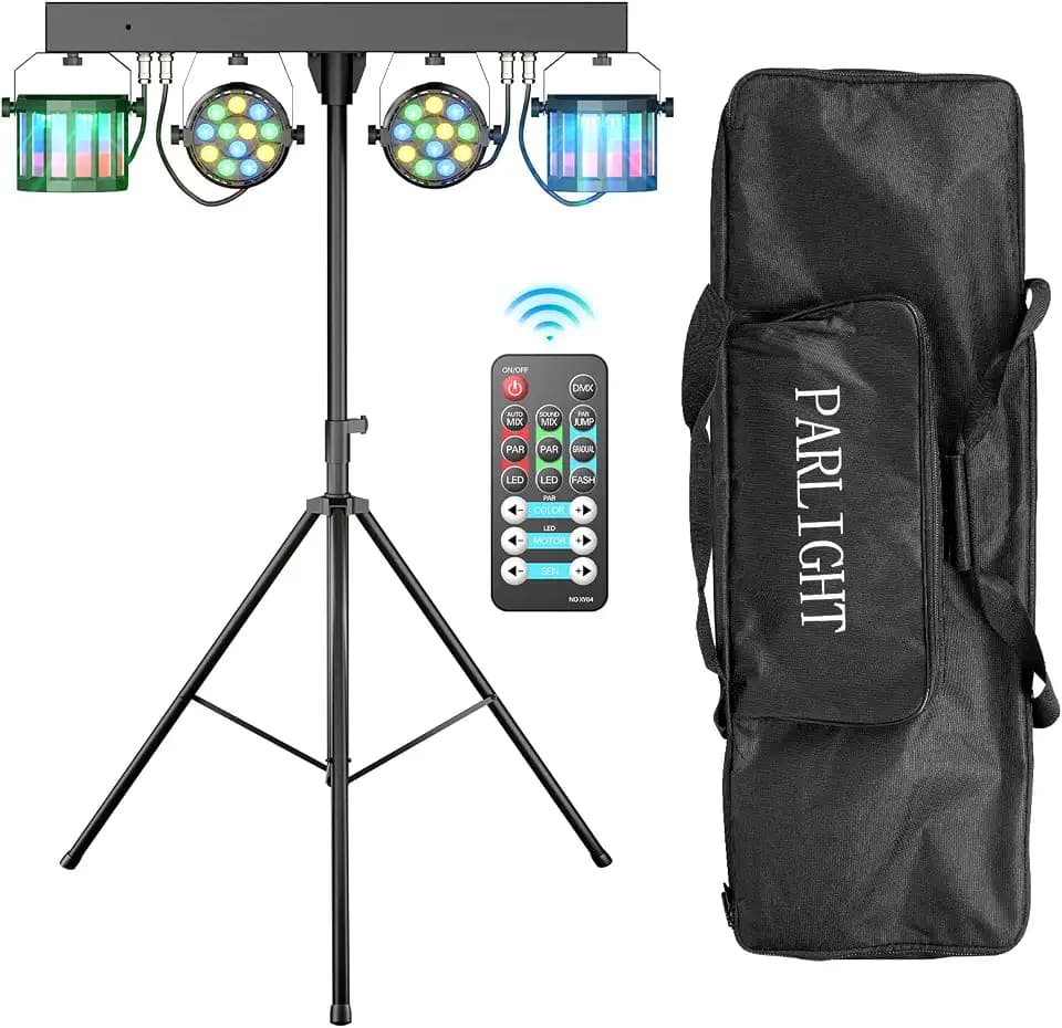 5 in 1 Dj Lights with Stand 5.9ft,Led Dj Par Light+Effect Strobe Light Disco Party Lights for Parties Indoor Sound Activated DMX Wireless Control Mobile Stage Lighting with Carry Bag (Black 1PC)