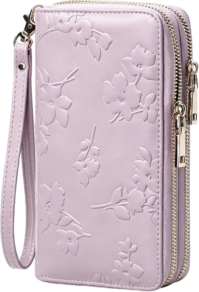 yiijay Womens Wallet RFID Blocking Large Capacity Vegan Leather Double Zip Wristlet Wallet Card Holder Travel Ladies Clutch