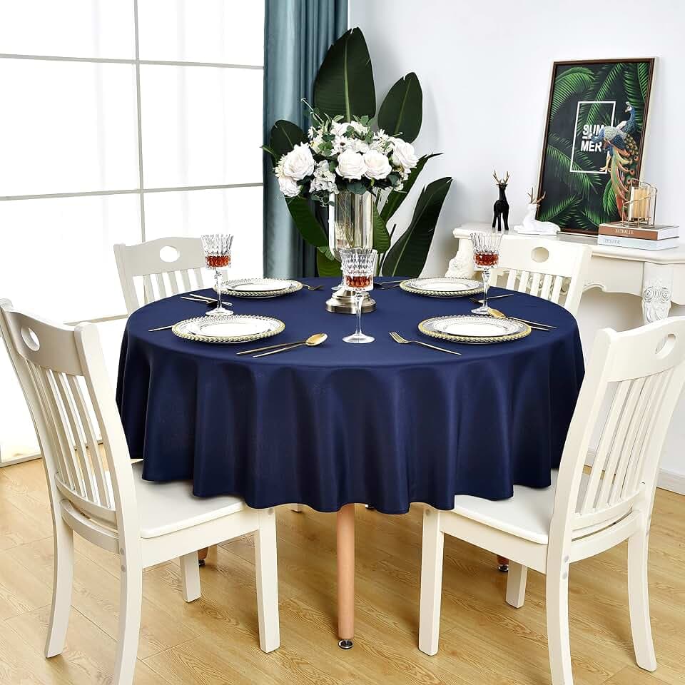 Navy Blue Round Tablecloth Waterproof Washable Table Cloth, 48 inch