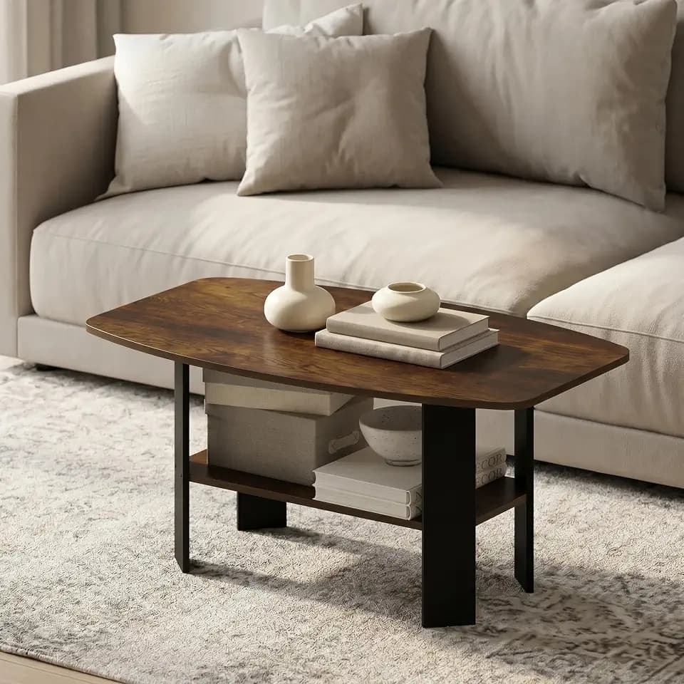 Furinno Simple Design 2-Tier Coffee Table, Amber Oak