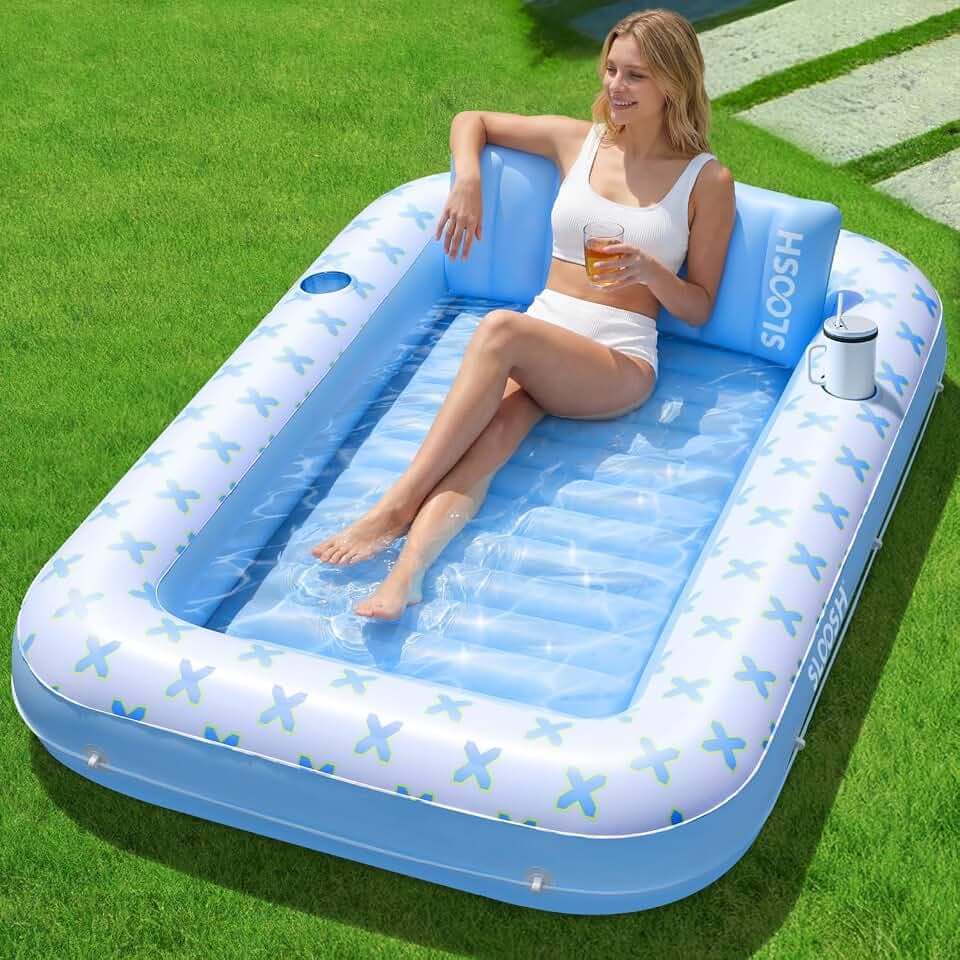 Sloosh aufblasbarer Sonnenpool, Luftmatratzte Pool, Sonnenbad mit abnehmbarem Kissen, persönlicher Luftmatratze Wasser für Erwachsene, Sommerspaß, Wasserparty