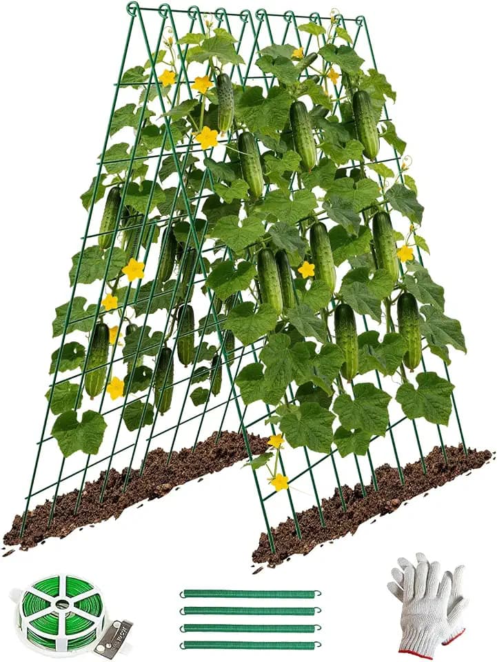 2 Pack Cucumber Trellis, 60inch A-Frame Rustproof Steel Wire Garden Trellis for Raised Beds, Heavy Duty Climbing Plants Supports for Cucumber,Tomato, Climbing Plants and Flowers