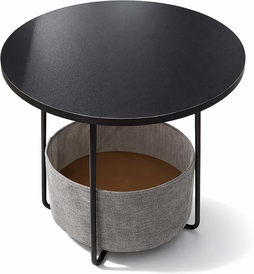 Relaxdays Beistelltisch, runder Couchtisch, mit Stoffkorb, HD: 50x45 cm, Kaffeetisch Wohnzimmer, MDF & Metall, Farben