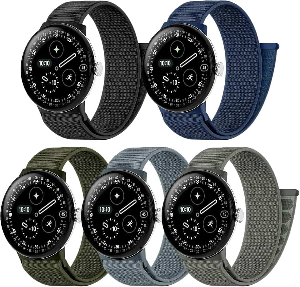 Nylon Sportarmband für Pixel Watch 5/4/3/2/1 Armband 45mm 41mm, 5er-Pack Atmungsaktive Weiche Sport Loop Nylonband Herren Damen