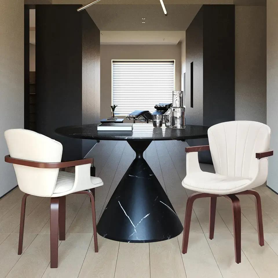 Merax 2 Set Mid-Century Modern Bentwood Swivel Dining Chairs, Heat-Pressed PU Leather Accent, White