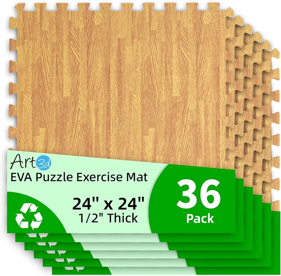 Art3d 36-Pack 24"x24" EVA Interlocking Exercise Mats,144 Sq.Ft,Teak