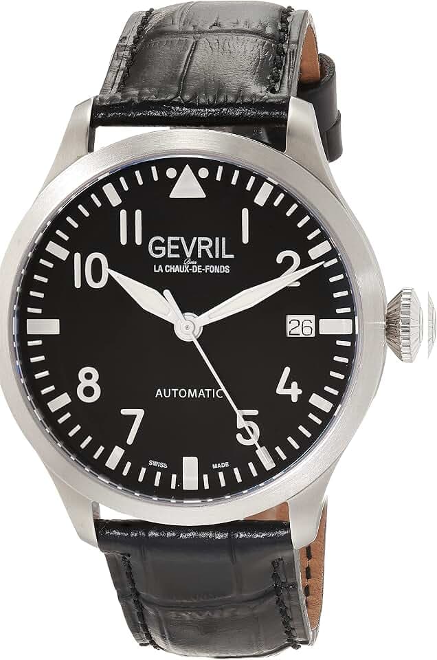 Gevril 43500-05 Men's Vaughan Swiss Automatic Watch, Genuine Italian Black Leather Strap