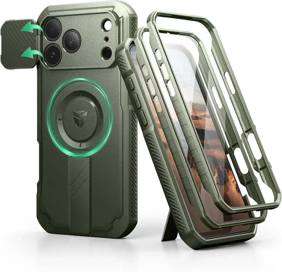 Dexnor for iPhone 17 Pro Max Case Built-in Flip Camera Cover, Army Green