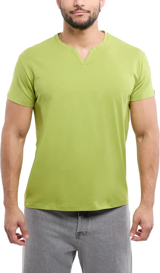 X RAY Men's Notch T-Shirt, Soft Cotton Short Sleeve Slim Fit Basic Split V Neck T Shirts for Men