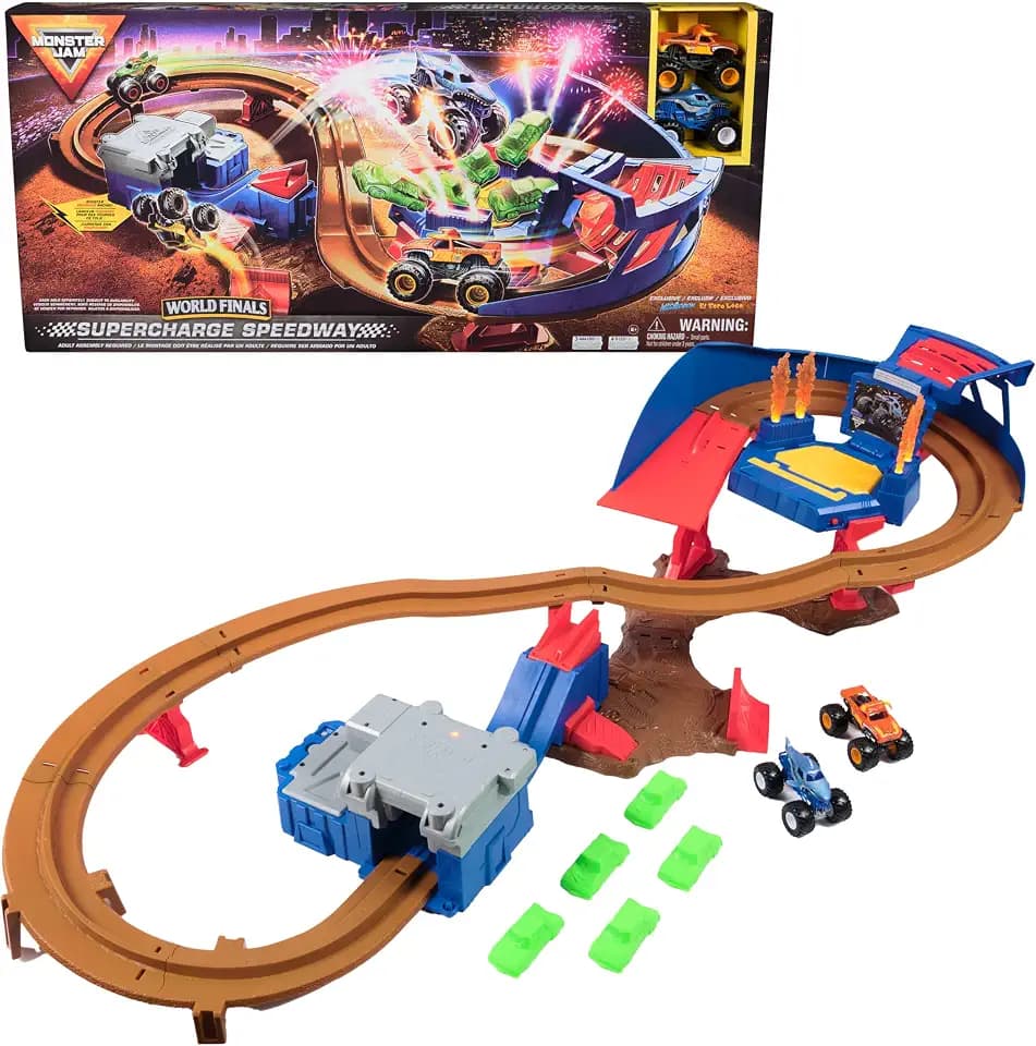 Monster Jam Supercharge Speedway Monster Truck Playset, 1:64 Scale