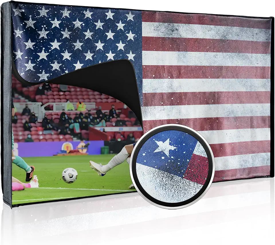 Leather Outdoor – Vinyl Fabric, Marine Faux Leather Waterproof & Weatherproof TV Cover with Roll Up Front, Zipper Closure & Remote Control Pocket, American Flag (US Flag-Premium Leather, TV 60-64")