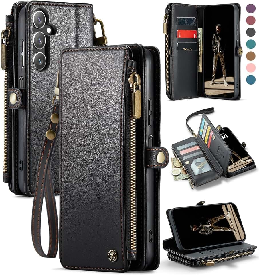 Defencase for Samsung Galaxy A15 5G Wallet Case with Card Holder, Black