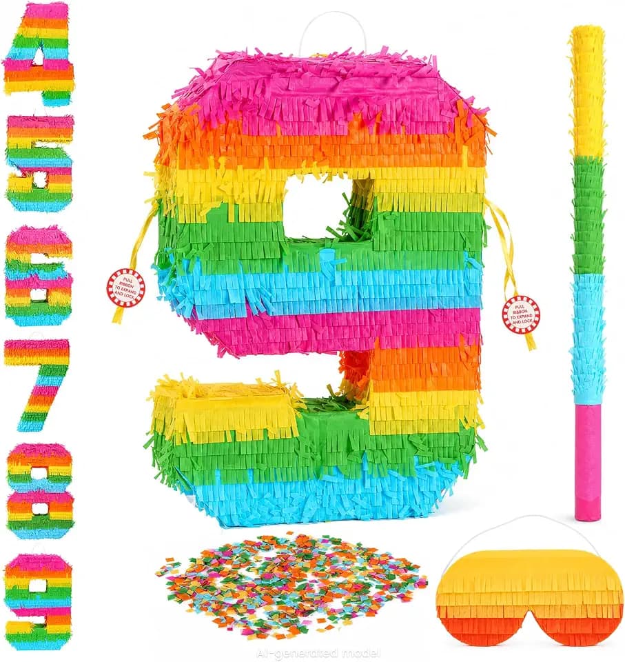 Piñata Set for Kids Party - Number 9 Piñata,Kids Pinata,Multicolored