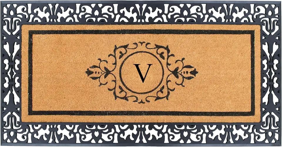 A1HC Natural Coir Monogrammed Doormat for Outside Front Door Mat 30"x60", V