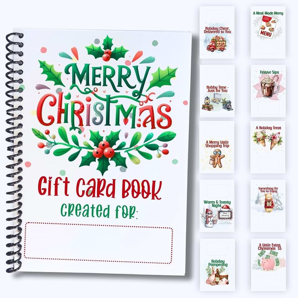 Featherstone Motifs Christmas Gift Card Book, Warm Wishes Collection, 10 Pages, 5x7 Inch, Includes 20 Sticky Dots and 1 Envelope (Christmas Holly)