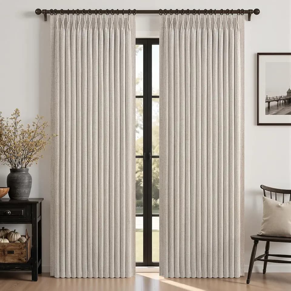 100% Blackout Pinch Pleat Taupe 108 Inch Curtains 2 Panels for Living Room