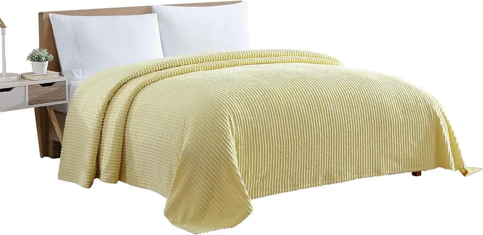 Beatrice Home Fashions Queen Channel Chenille Bedspread, Yellow