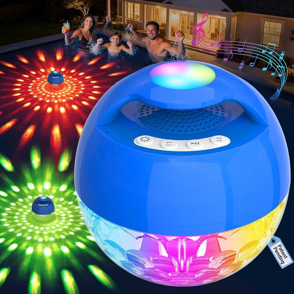 KingSom Floating Pool Speaker with Lights,Bluetooth Pool Speaker,Dark Blue