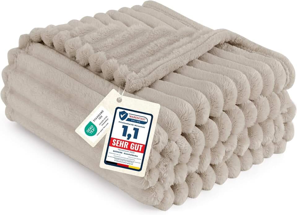 BEDSURE Kuscheldecke 150x200 Zimmer Deko - Tagesdecke, Beige