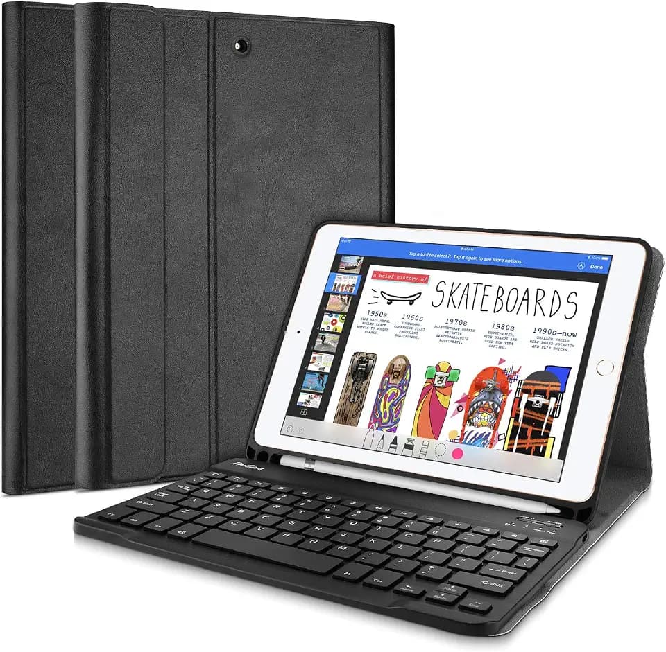 ProCase US-English Keyboard Case for iPad 9.7 2018 2017 (6th / 5th Gen), Slim Lightweight Smart Cover with Magnetically Detachable Keyboard –Black, PC-08361326, US Layout