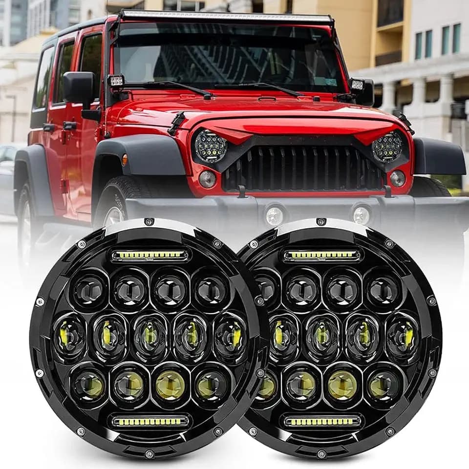 JHLion Jeep wrangler headlight, 7 Inch Led Headlights for Jeep Wrangler JK/TJ/LJ 1997-2020, 150W DOT Approved 500% Brighter Round LED Headlight with DRL, H4 H13 Adapter 2PCS (Black)