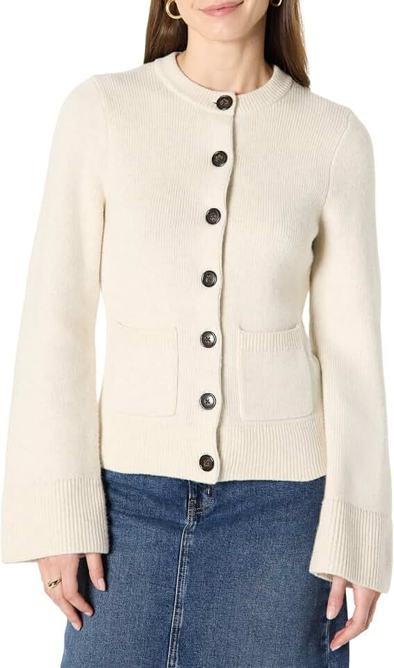Amazon Essentials Women's Regular-Fit Long-Sleeve Cardigan with Bell Sleeves and Shaped Waist