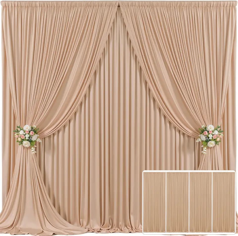 20ft x 10ft Wrinkle Free Nude Backdrop Curtains for Wedding Parties Nude Curtain Backdrop Photo Fabric Backdrop Drapes for Bridal Shower Photography Background Curtain 5ft(W) x 10ft(H), 4 Panels