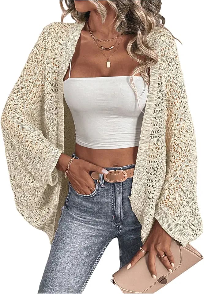 SHENHE Women's Cardigan Sweaters Crochet Knit Dolman Sleeve Long Cardigan