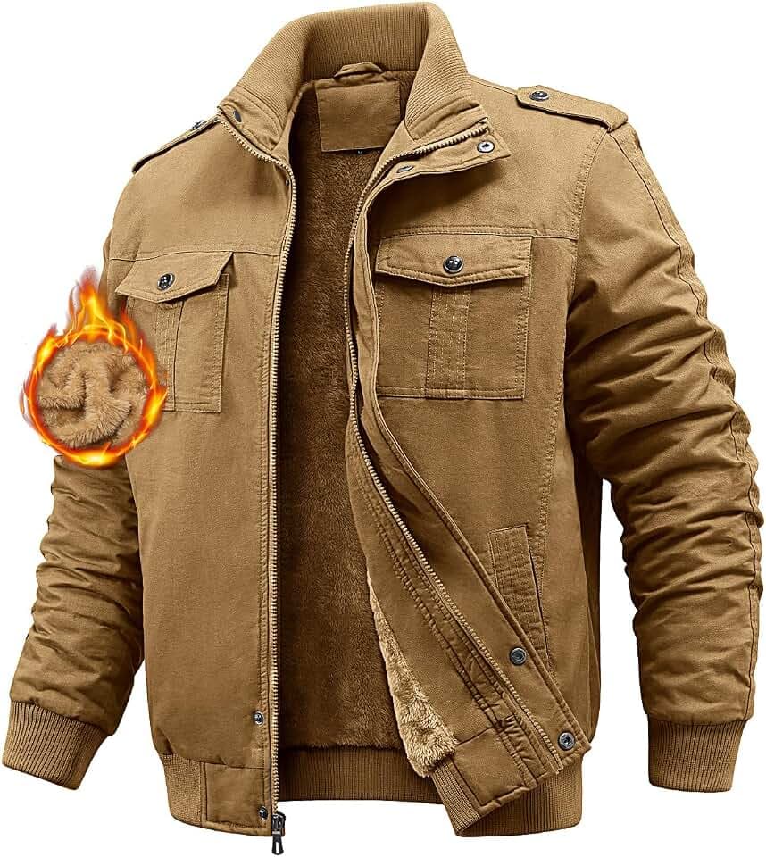 Niwicee Herren Jacken Winterjacke Fleecejacke Übergangsjacke Warmjacke Fleece Gefüttert Cargojacke mit Viele Taschen Thermo Baumwolle Outdoorjacke Mantel Freizeitjacke
